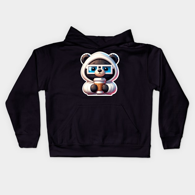 Coffee lovers be like a cute bear holding a coffee Kids Hoodie by Rolling Reality